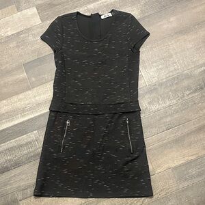 Dex Black Short Sleeve Knit Dress with Zip Pockets